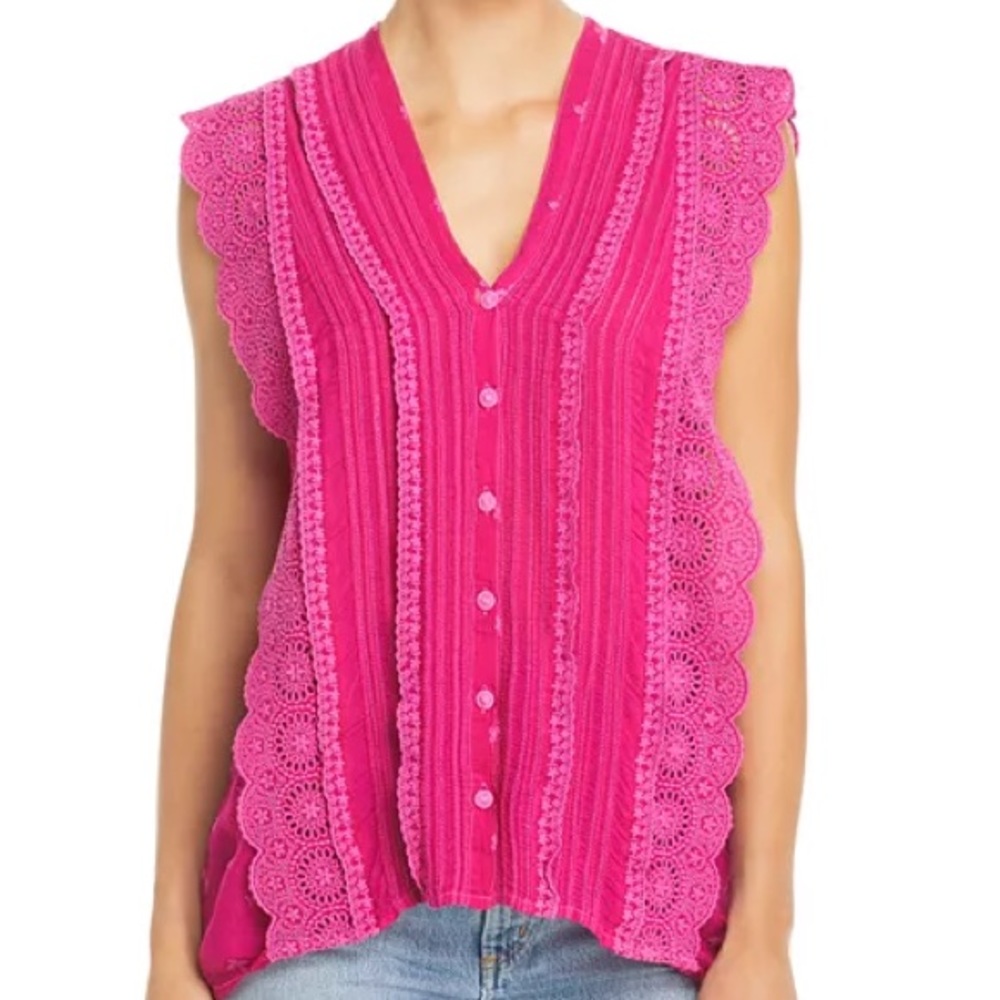 Johnny Was Pink Embellished Sleeveless Blouse